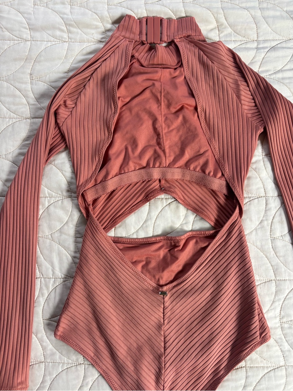 Rip Curl Long-Sleeve Ribbed One-Piece Swimsuit in Dusty Rose - Picture 4 of 4